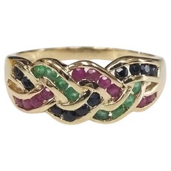 14K Yellow Gold Ruby, Sapphire and Emerald Woven Ring