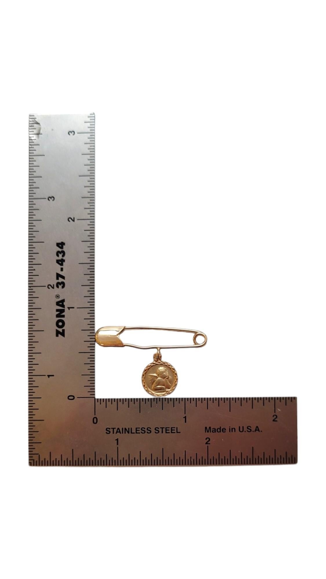 14K Yellow Gold Safety Pin With Cherub Angel Charm #18339 2