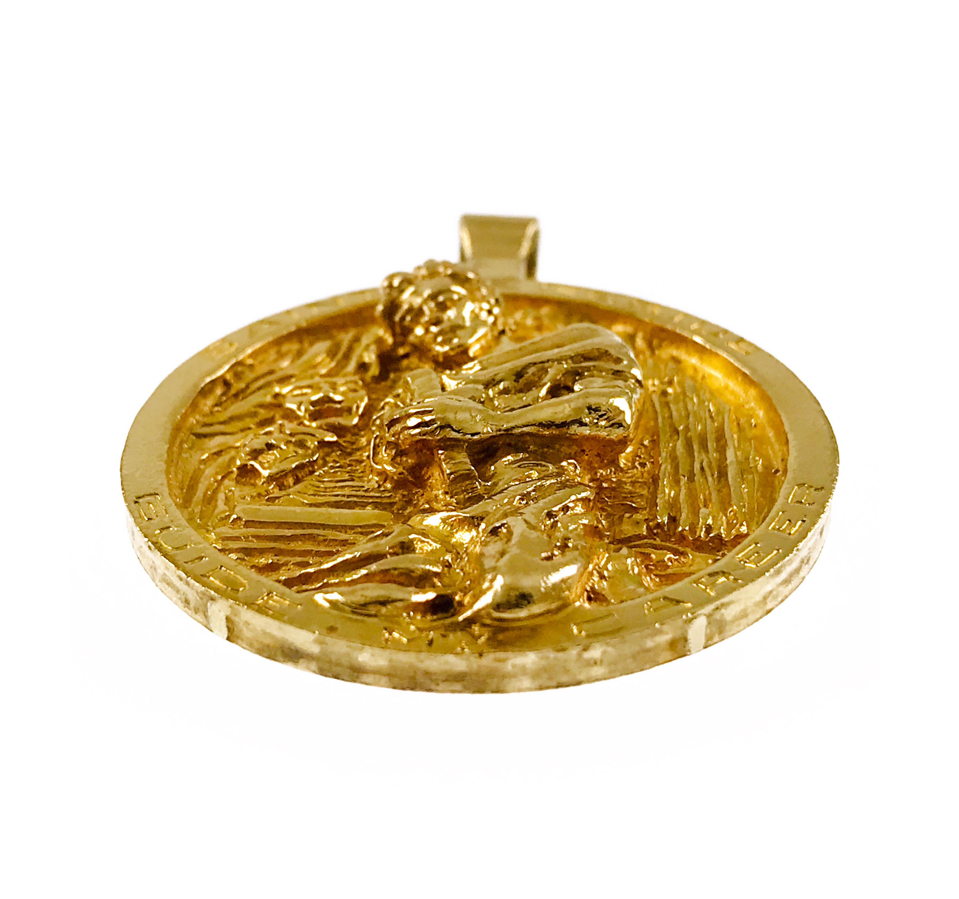 Rétro Pendentif en or jaune 14k Saint Genesius Guide My Career en vente