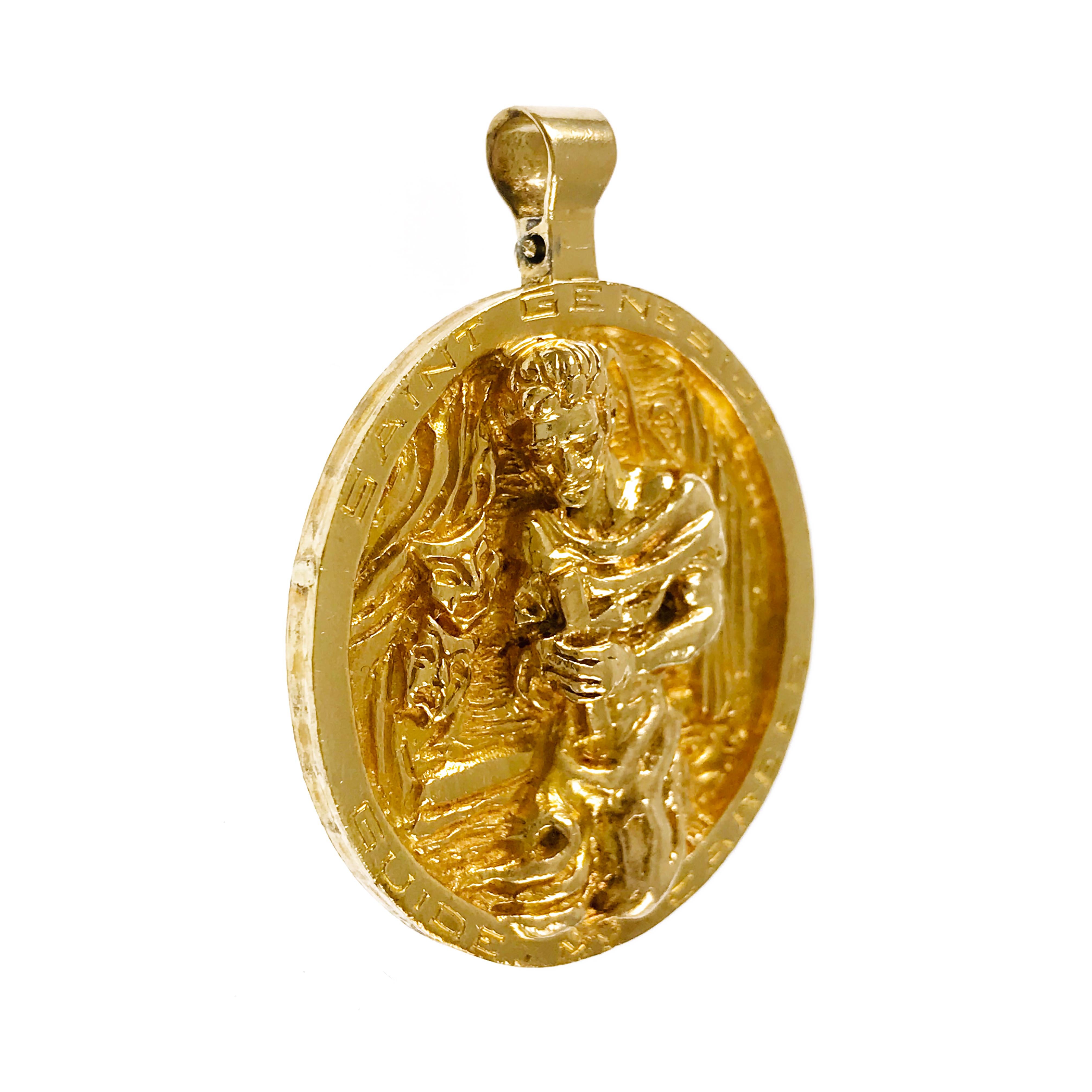 Taille ronde Pendentif en or jaune 14k Saint Genesius Guide My Career en vente