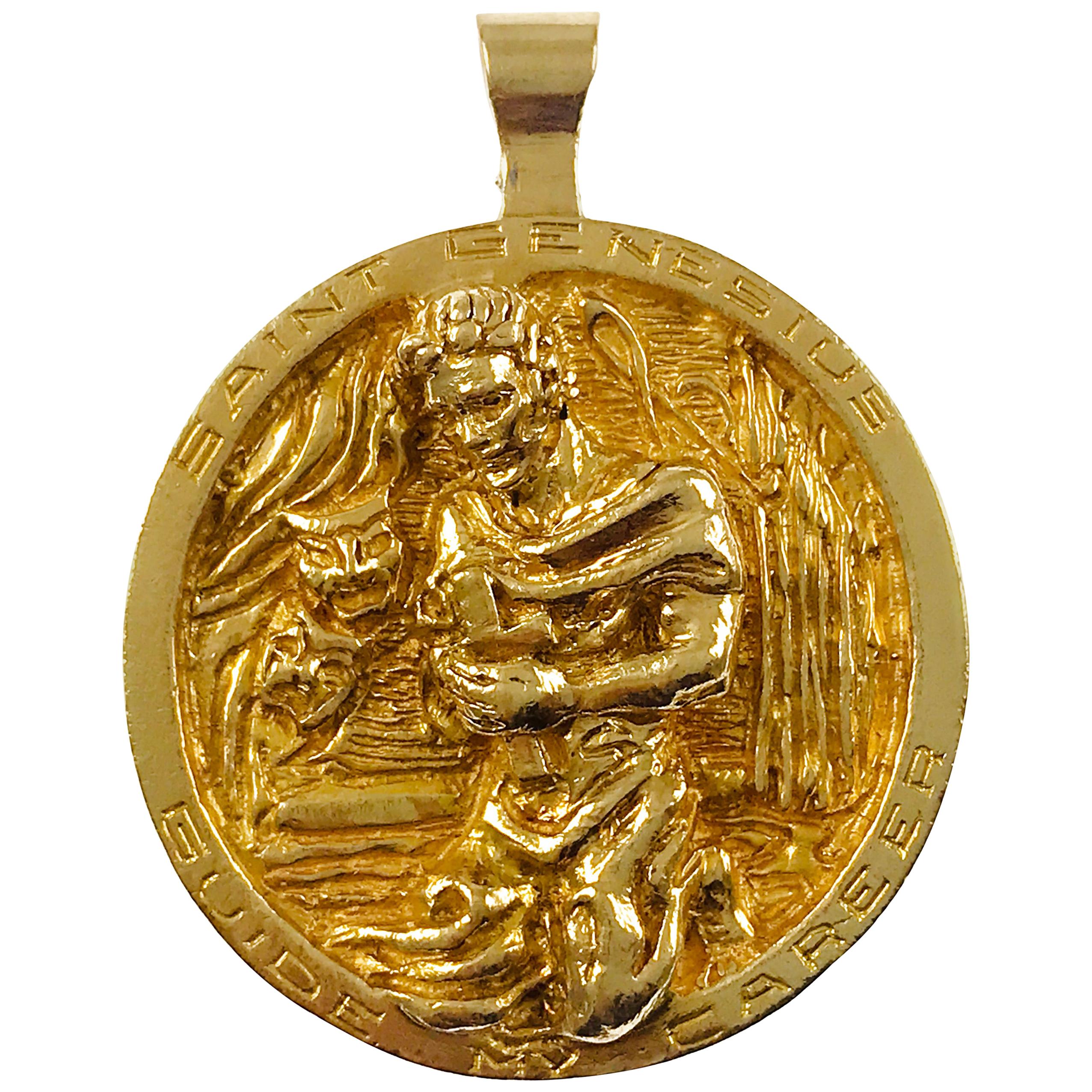 Pendentif en or jaune 14k Saint Genesius Guide My Career en vente