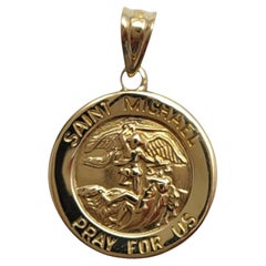 14K Yellow Gold Saint Michael Medallion Charm #19829