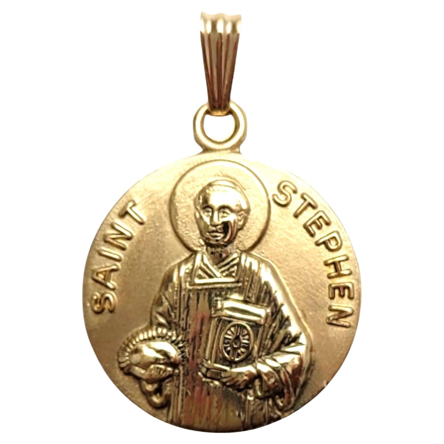 14K Yellow Gold Saint Stephen Medallion Charm #19828