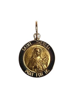 Breloque en or jaune 14 carats « Sainte Thérèse, prie pour nous » n° 25549