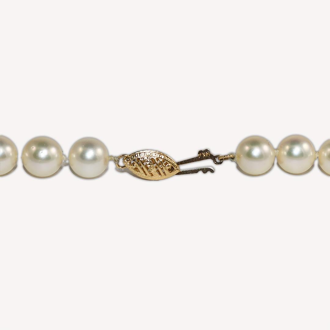 Uncut 14K Yellow Gold Saltwater Cultured White Pearl Necklace 28