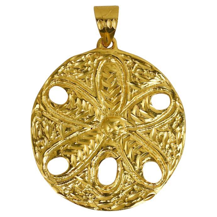 14K Yellow Gold Sand Dollar Pendant, 9.1g