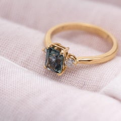 14k Yellow Gold Sapphire and Diamond 3 Stone Ring