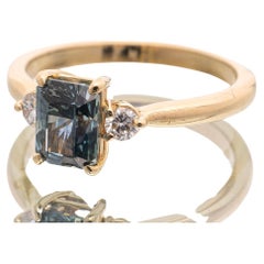 14k Yellow Gold Sapphire and Diamond 3 Stone Ring