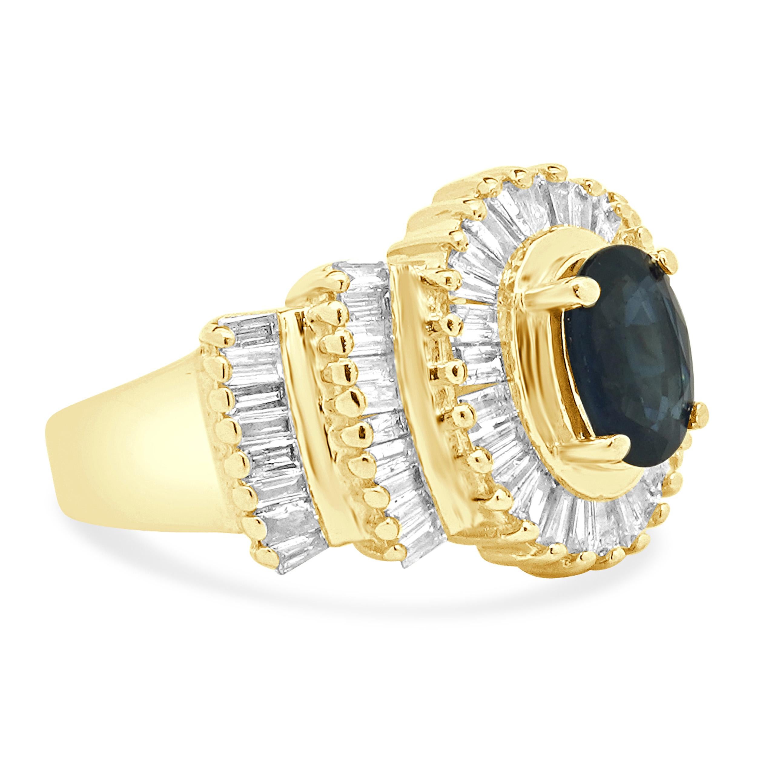 Taille ovale Bague ballerine en or jaune 14 carats, saphir et diamants en vente