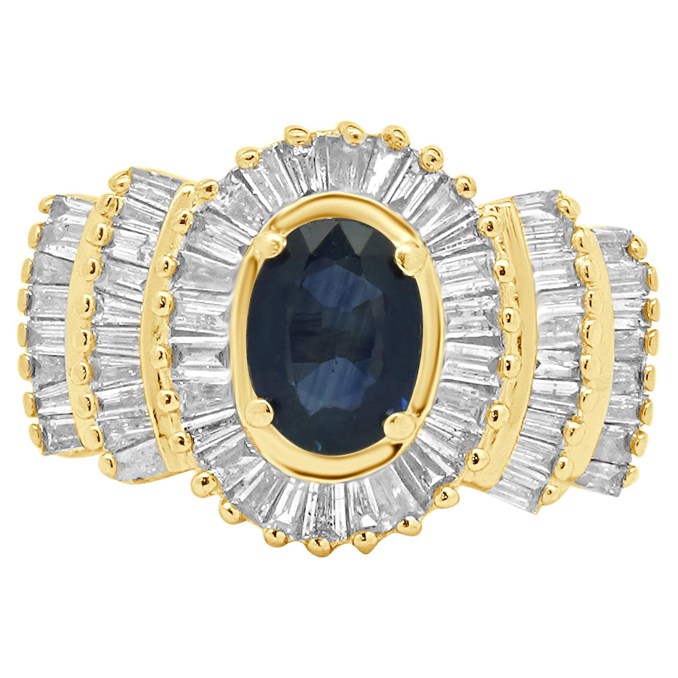 14K Yellow Gold Sapphire and Diamond Ballerina Ring