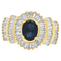 14K Yellow Gold Sapphire and Diamond Ballerina Ring