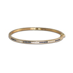14K Yellow Gold Sapphire and Diamond Bangle Bracelet 12.8g