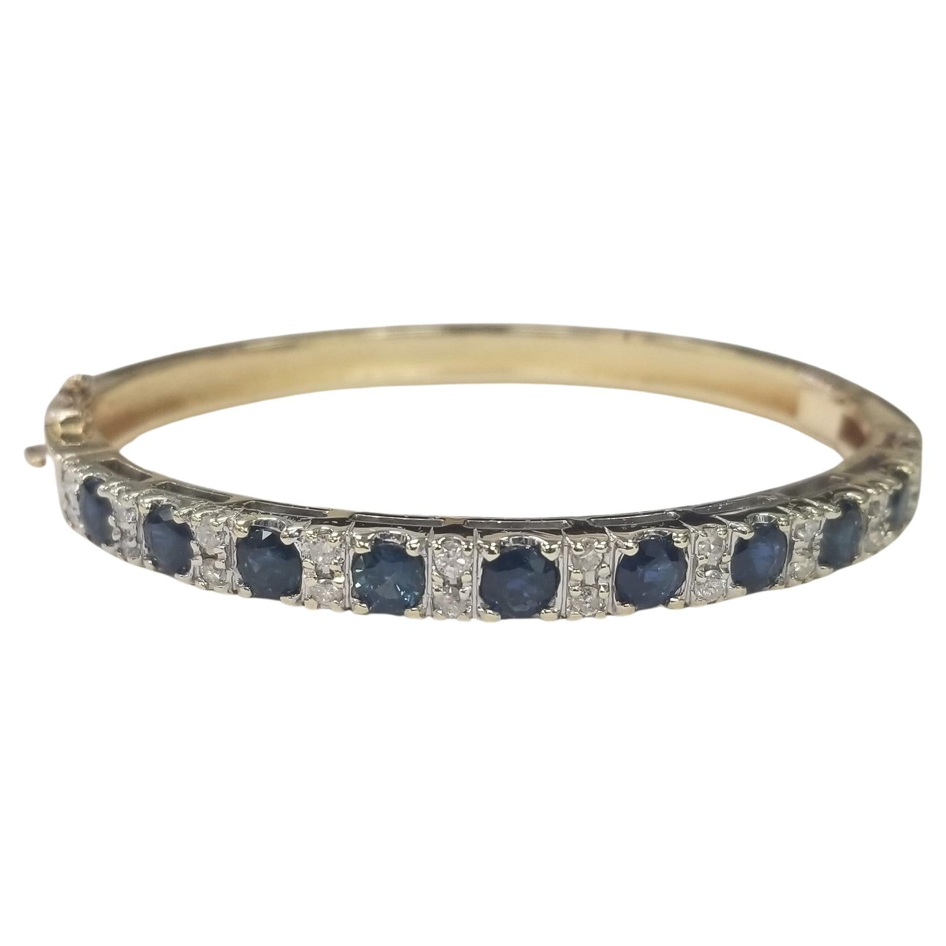 14k Yellow Gold Sapphire and Diamond "Bangle" Bracelet Weighing 4.00cts. For Sale