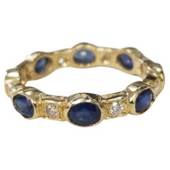 14k Yellow Gold Sapphire and Diamond Bezel Set Eternity Ring