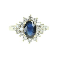 Anello da cocktail con zaffiro e diamante in oro giallo 14k