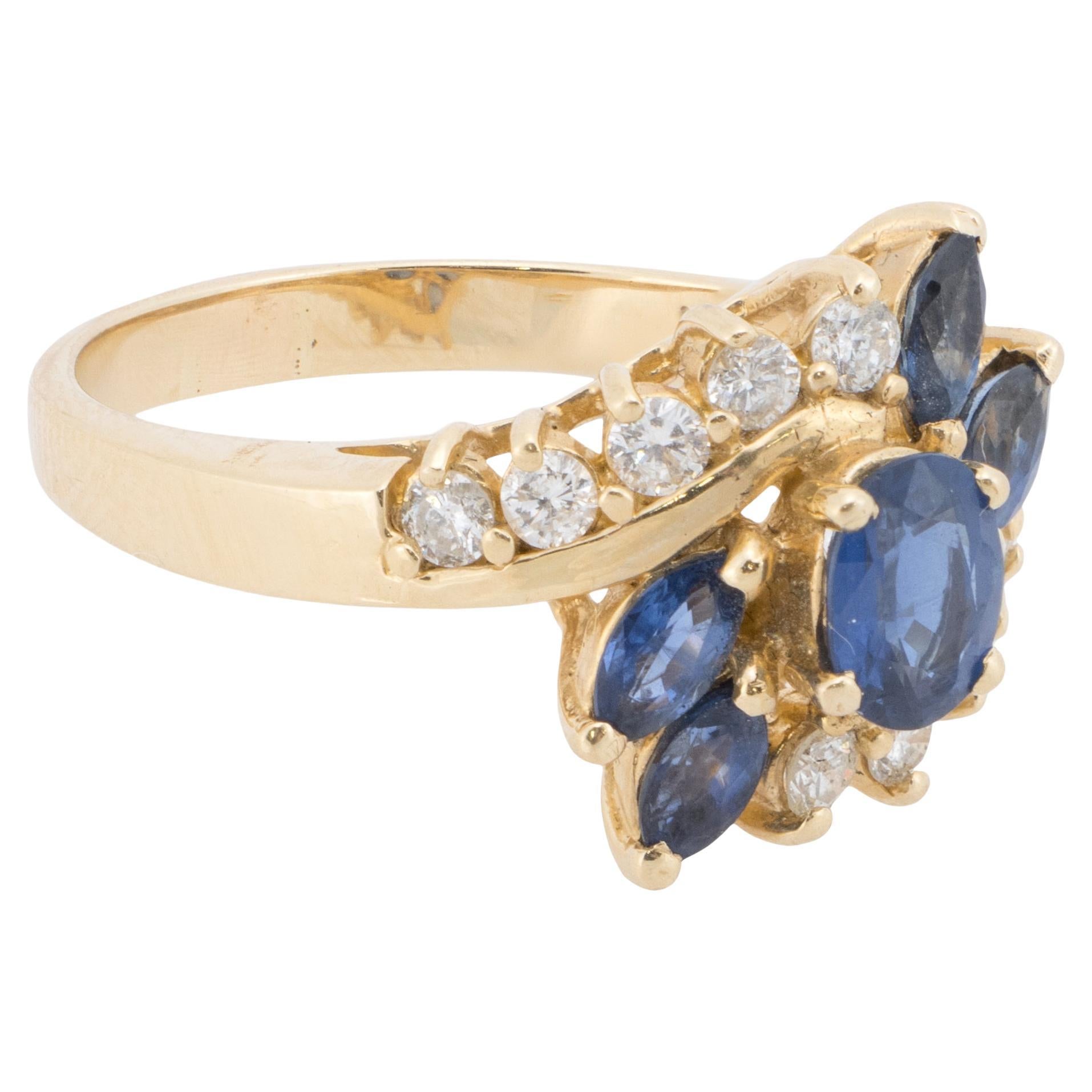 14K Yellow Gold Sapphire and Diamond Cocktail Statement Estate Ring