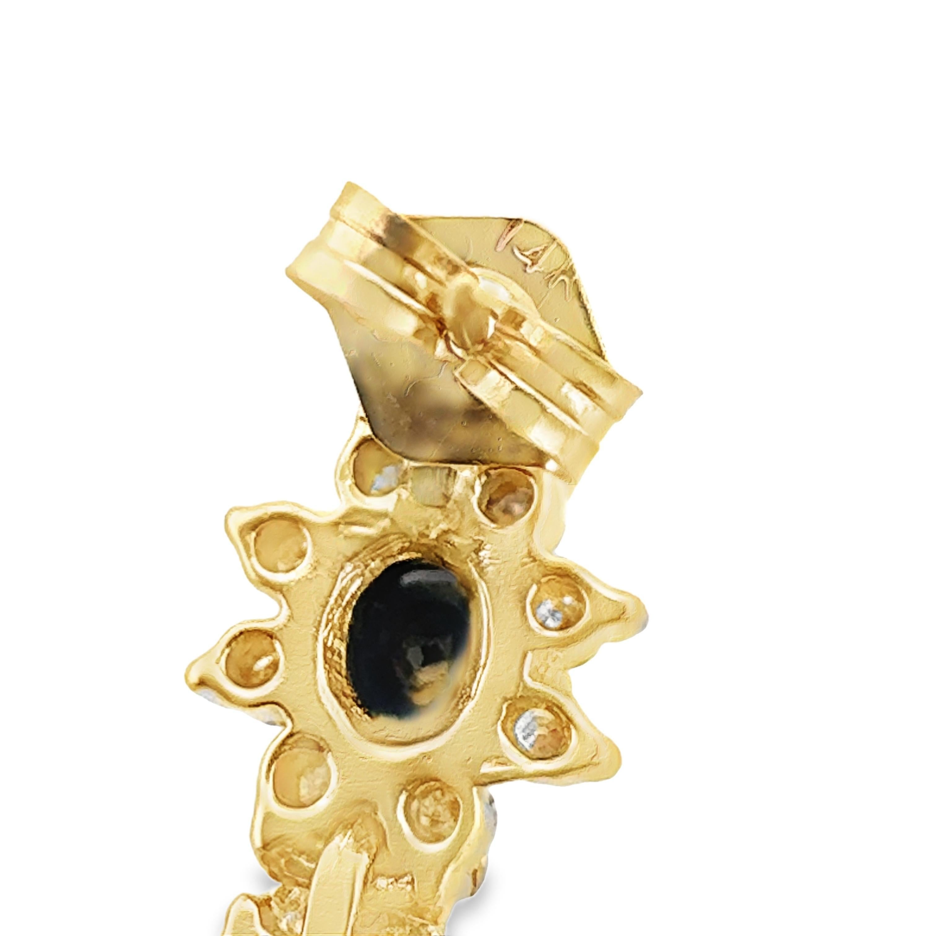 Brilliant Cut 14k Yellow Gold Sapphire and Diamond Dangling Earrings For Sale