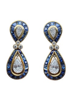 14K Yellow Gold Sapphire and Diamond Drop Earrings