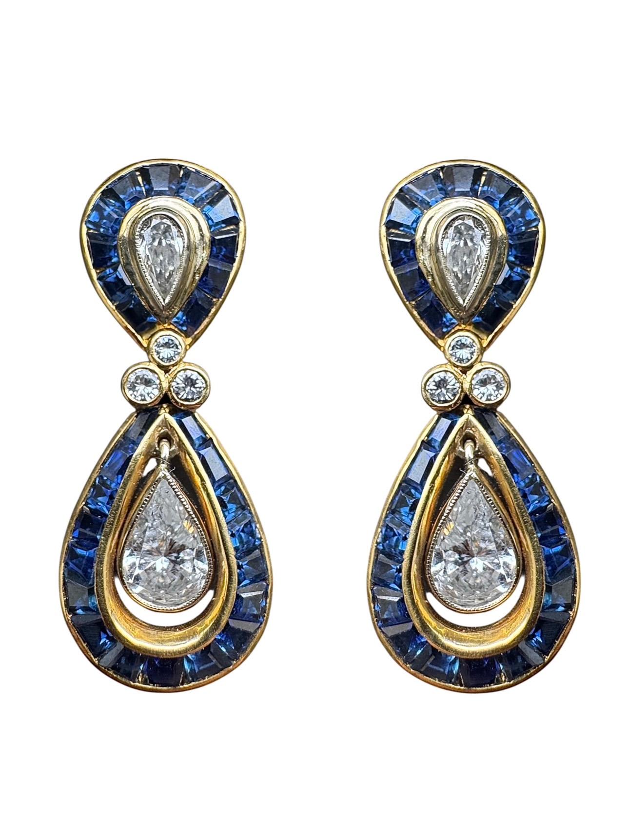 Pendientes Gota Zafiro y Diamante Oro Amarillo 14K