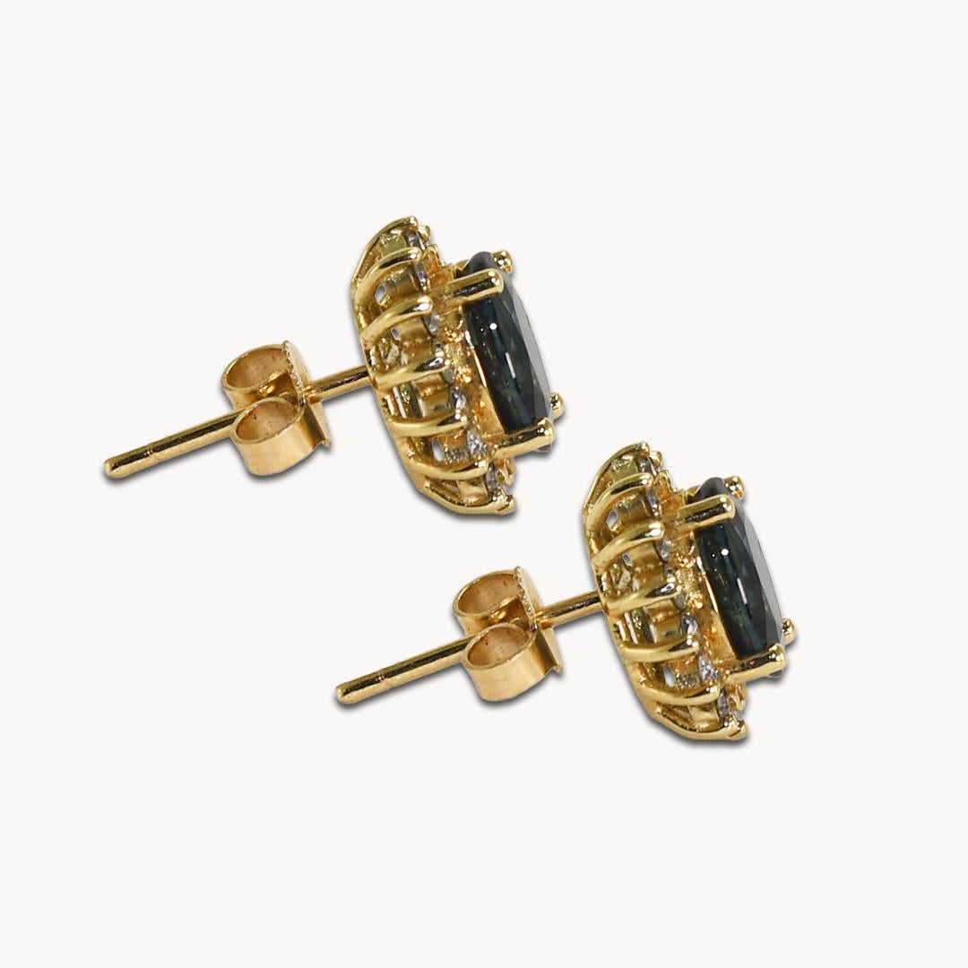 Oval Cut 14K Yellow Gold Sapphire and Diamond Earrings For Sale