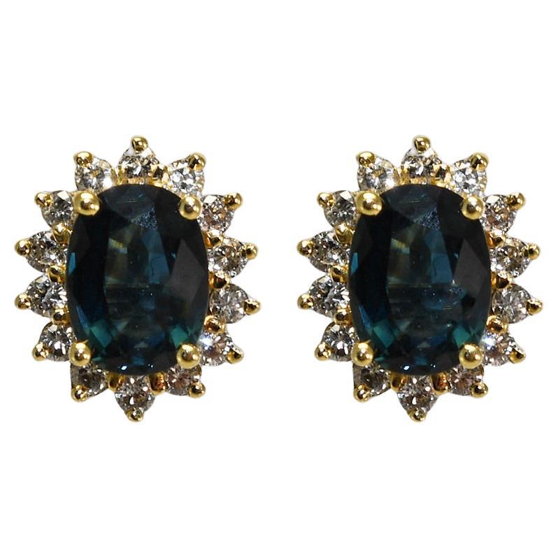 14K Yellow Gold Sapphire and Diamond Earrings For Sale