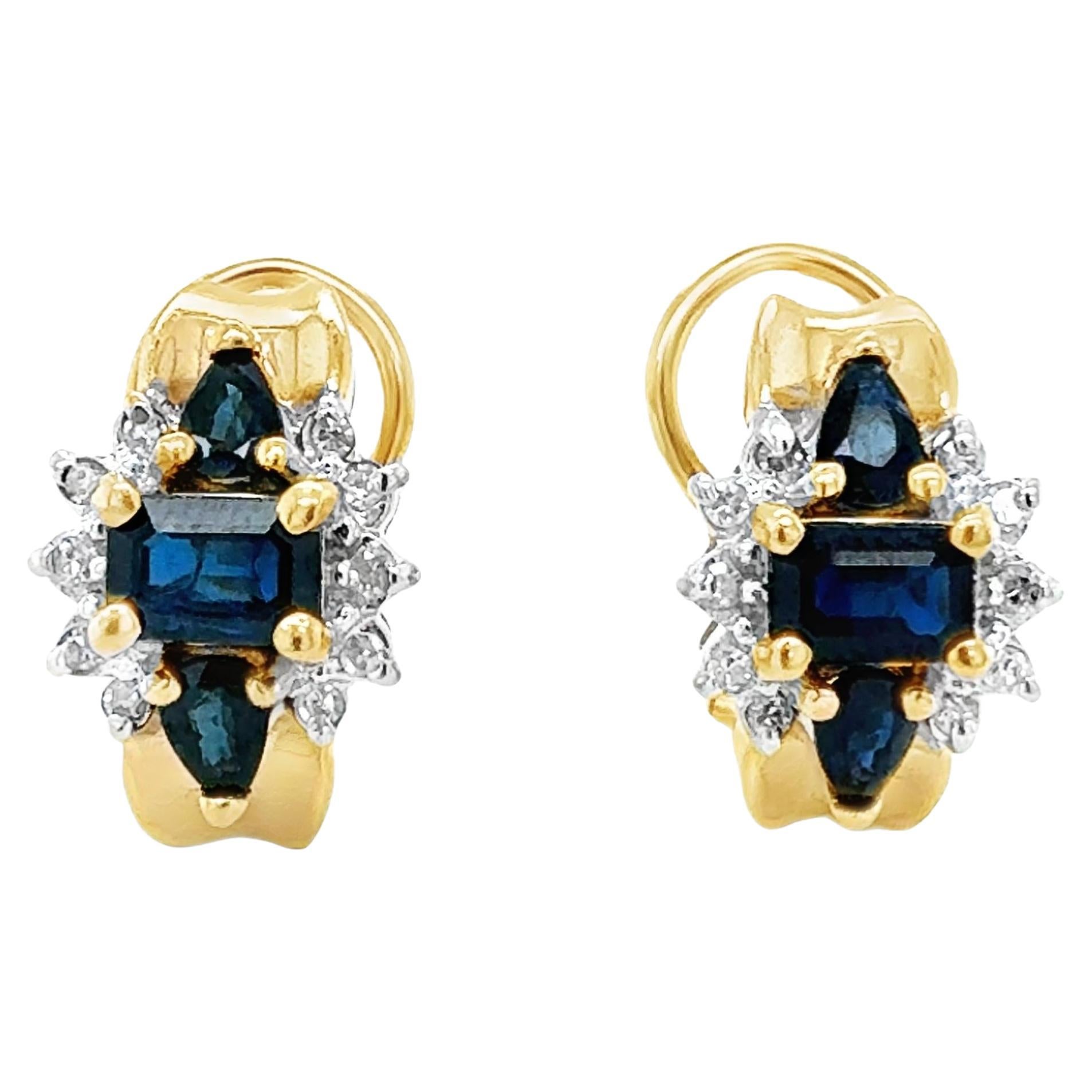 14k Yellow Gold Sapphire and Diamond Earrings
