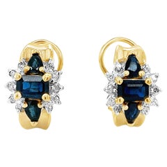 14k Yellow Gold Sapphire and Diamond Earrings
