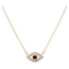 14K Yellow Gold Blue Sapphire and Diamond Evil Eye Necklace, Necklace Enhancer