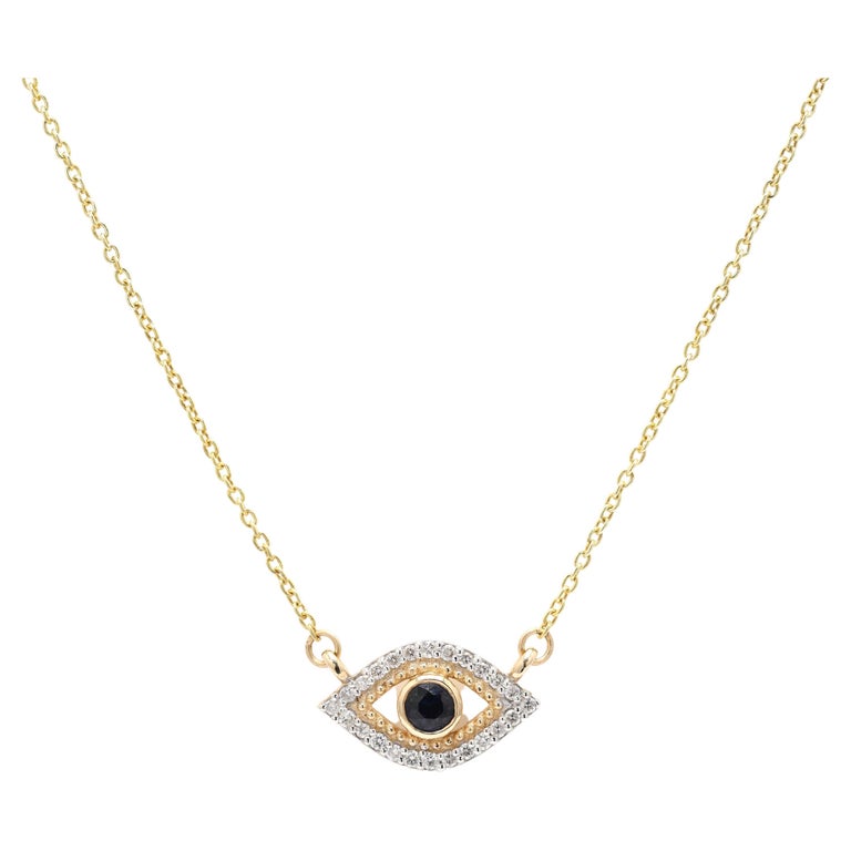 Blue Sapphire and Diamond Raindrop Evil Eye Necklace in 14K Gold