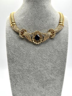 14K Yellow Gold Sapphire and Diamond Statement Necklace