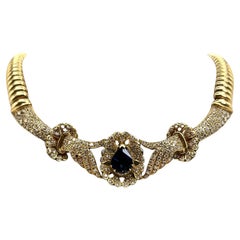 Halskette aus 14 Karat Gelbgold mit Saphiren und Diamanten