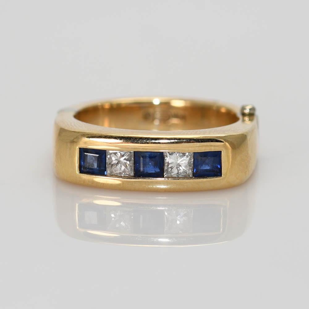 14K Gelbgold Saphir- und Diamantring 10g im Zustand „Hervorragend“ in Laguna Beach, CA
