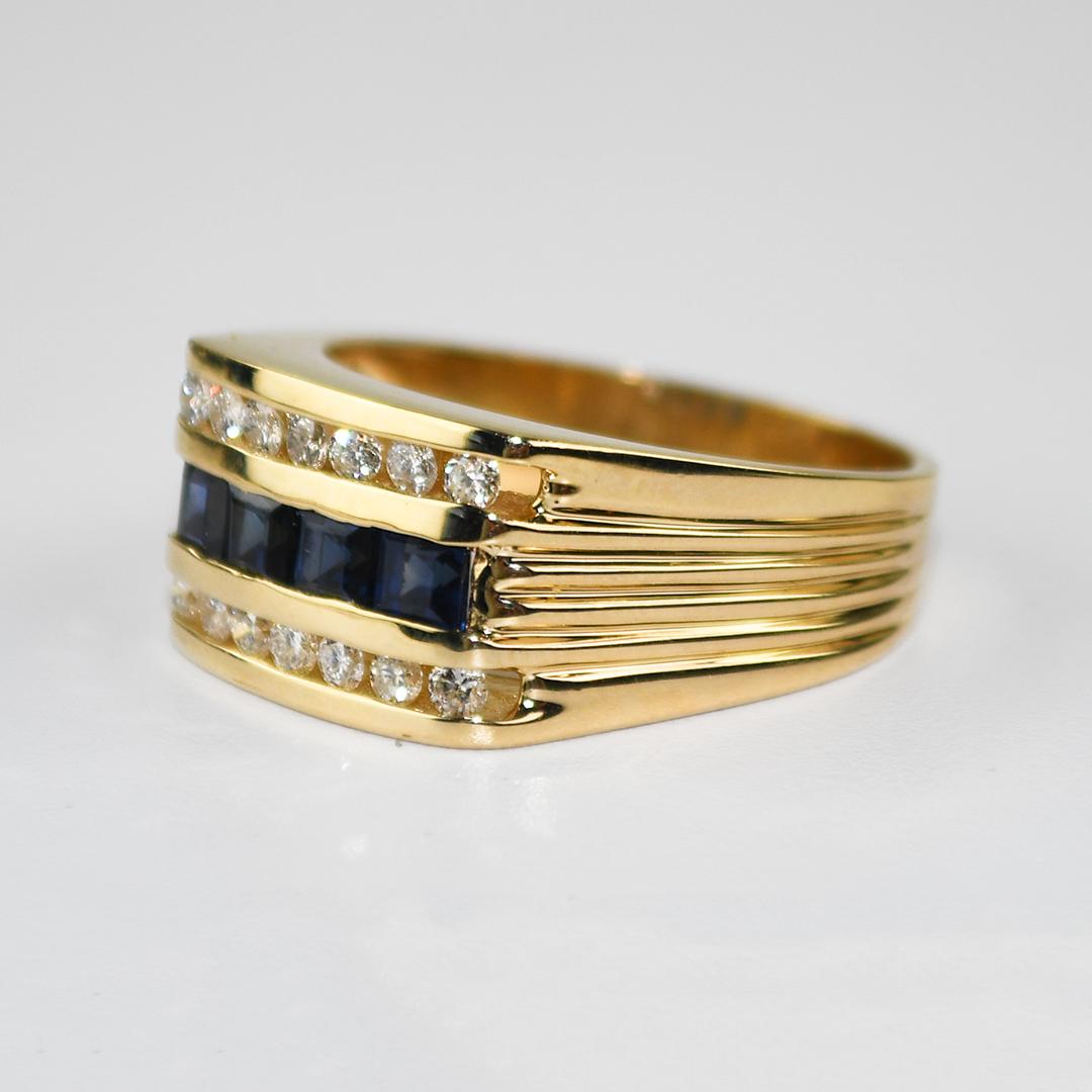 14K Gelbgold Saphir und Diamant Ring 8.5g im Angebot 1