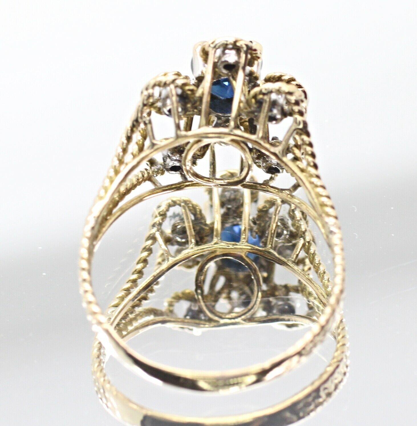 Contemporary 14 Karat Yellow Gold Sapphire and Diamond Ring