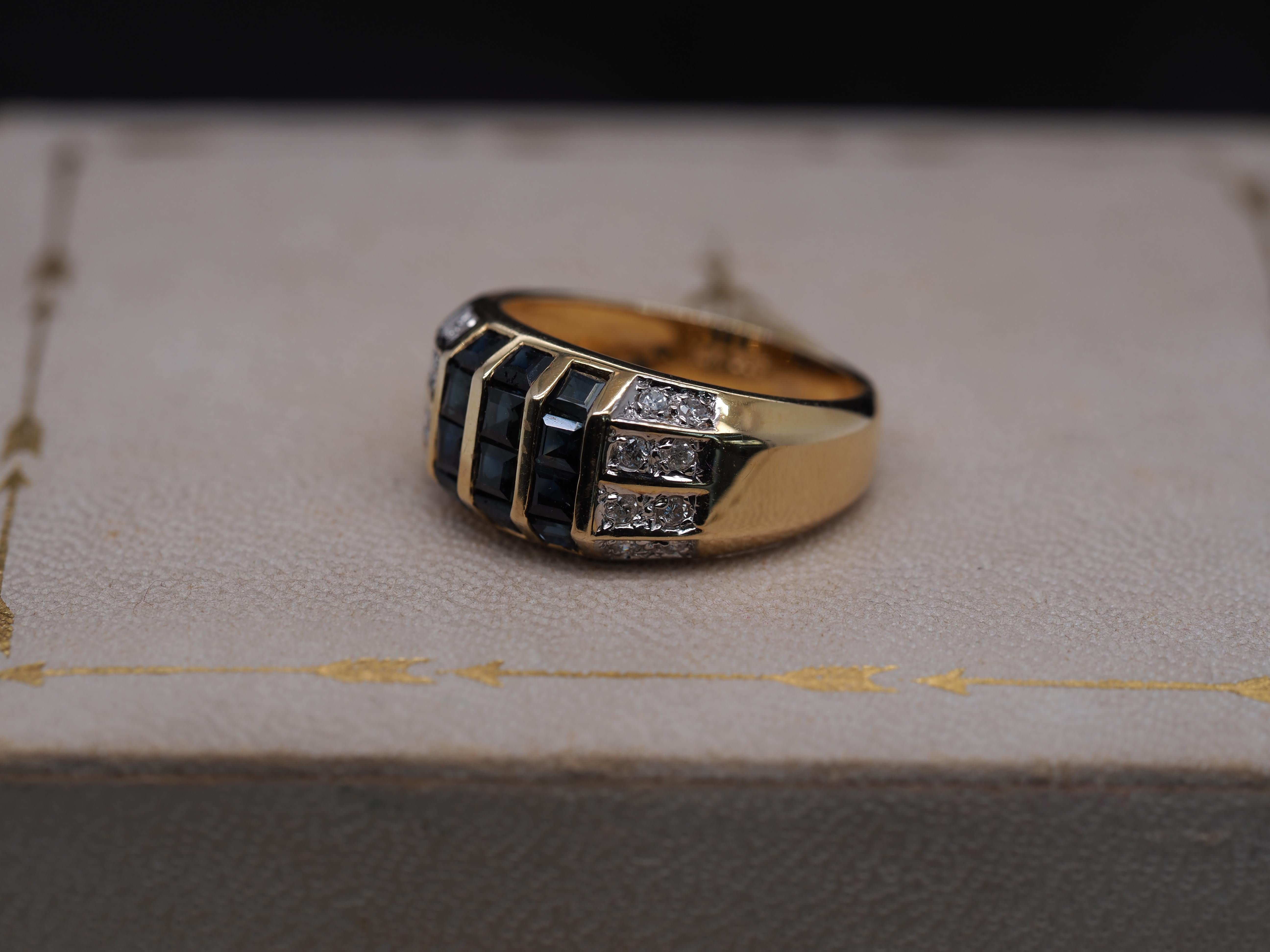 Ring aus 14 Karat Gelbgold mit Saphir und Diamant im Zustand „Gut“ im Angebot in Atlanta, GA