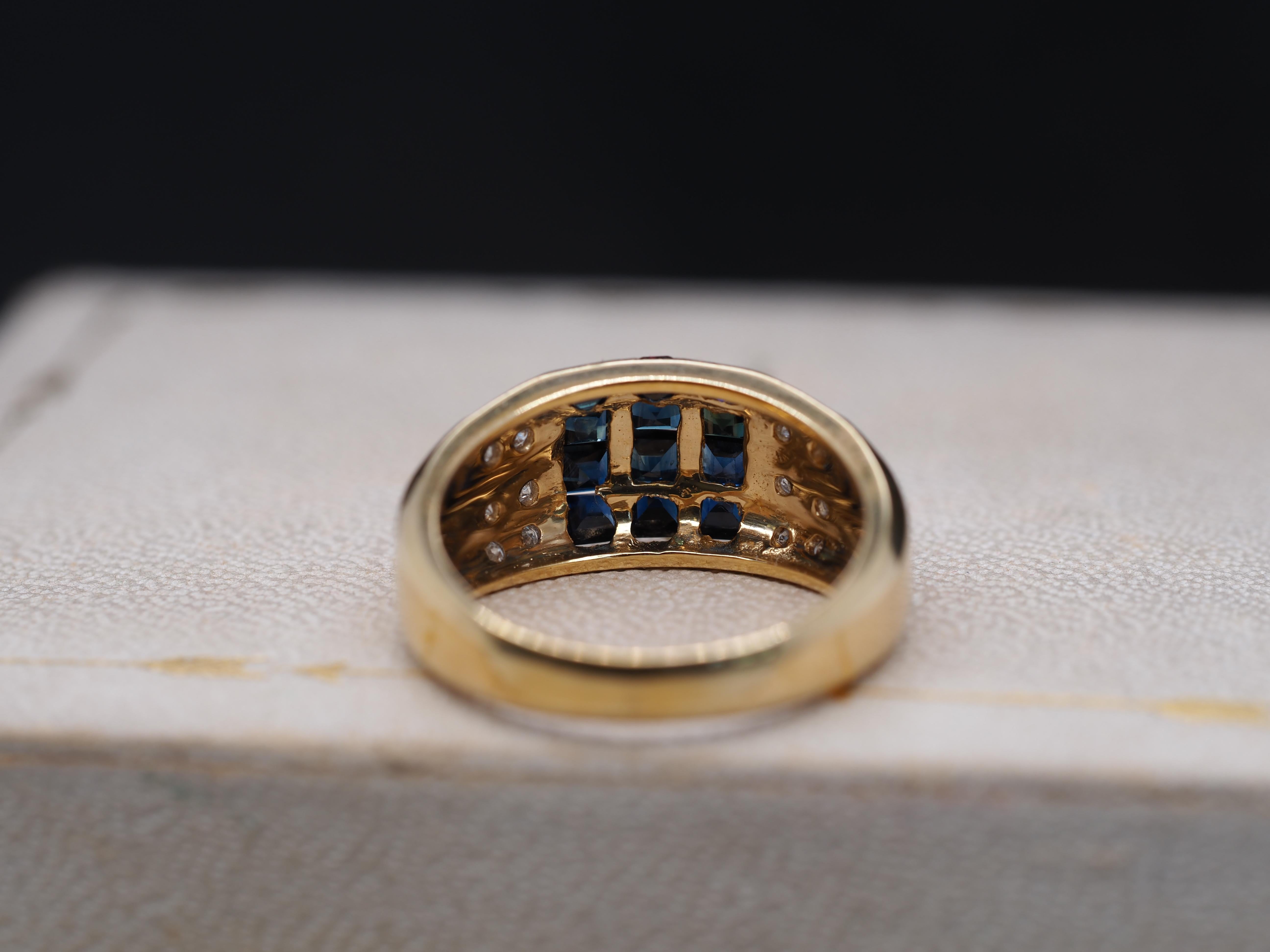 Ring aus 14 Karat Gelbgold mit Saphir und Diamant für Damen oder Herren im Angebot