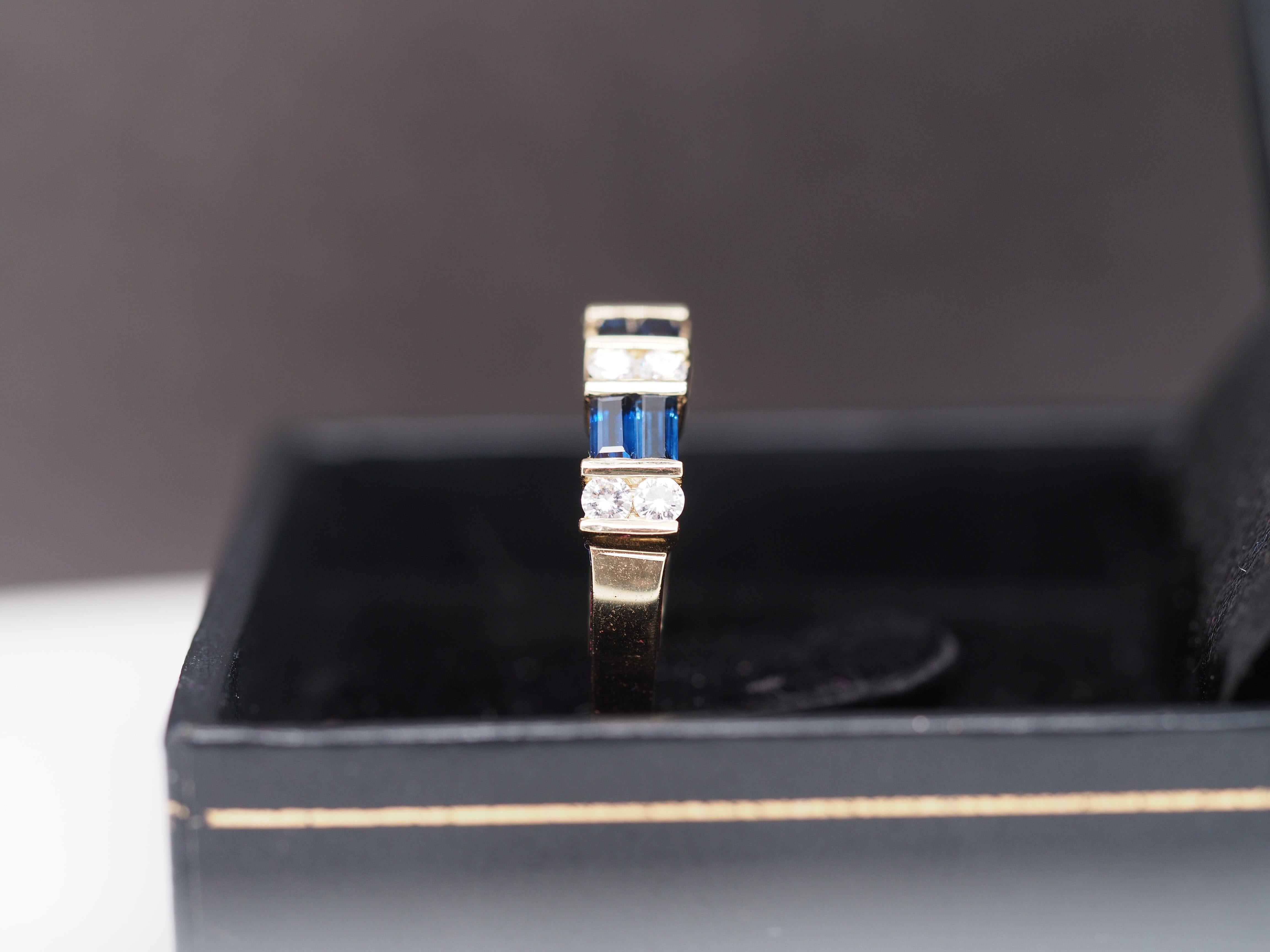 14K Yellow Gold Sapphire and Diamond Wedding Band Ring For Sale 1