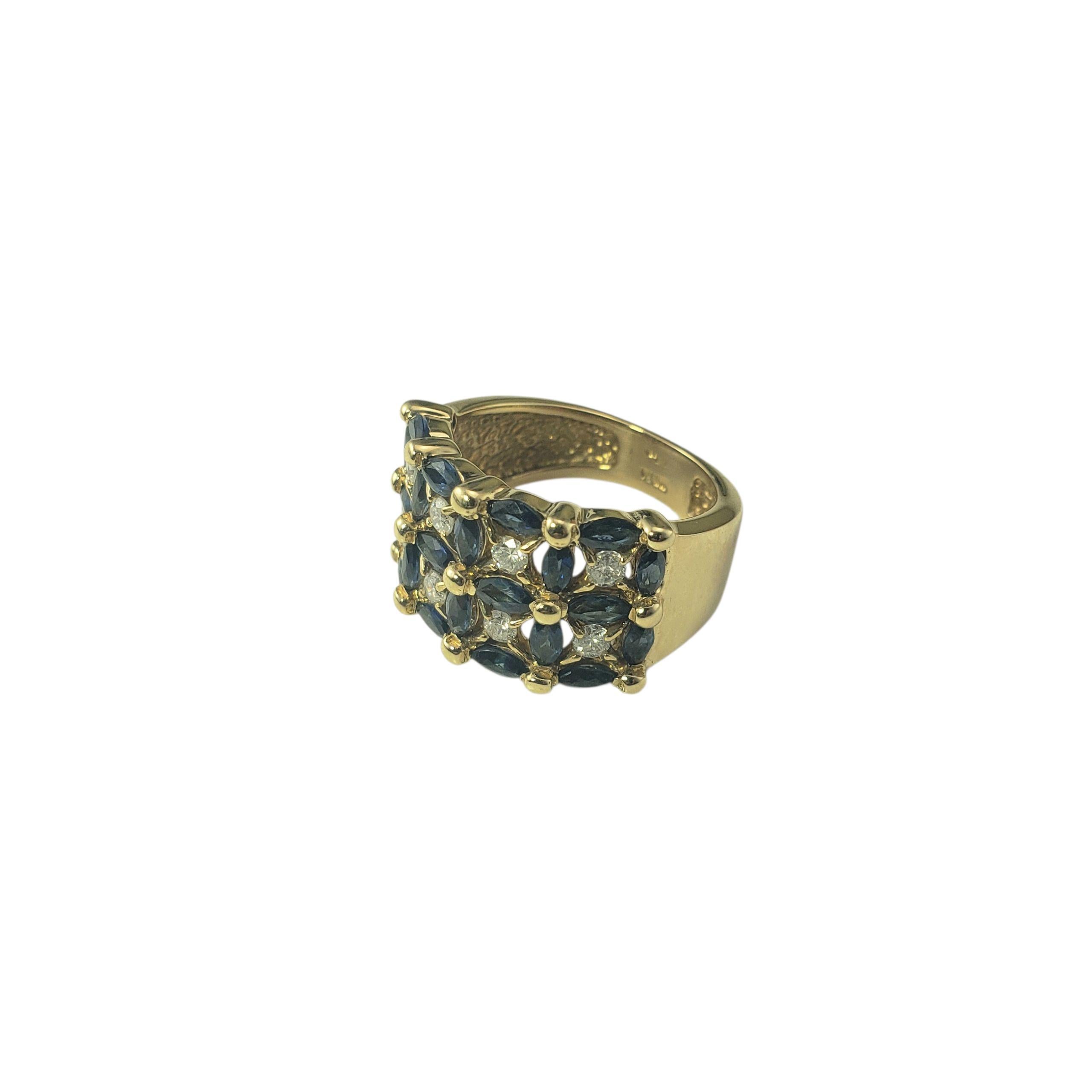 Marquise Cut 14K Yellow Gold Sapphire and Diamond Wide Band Ring Size 7 JAGi Certified #22676 For Sale