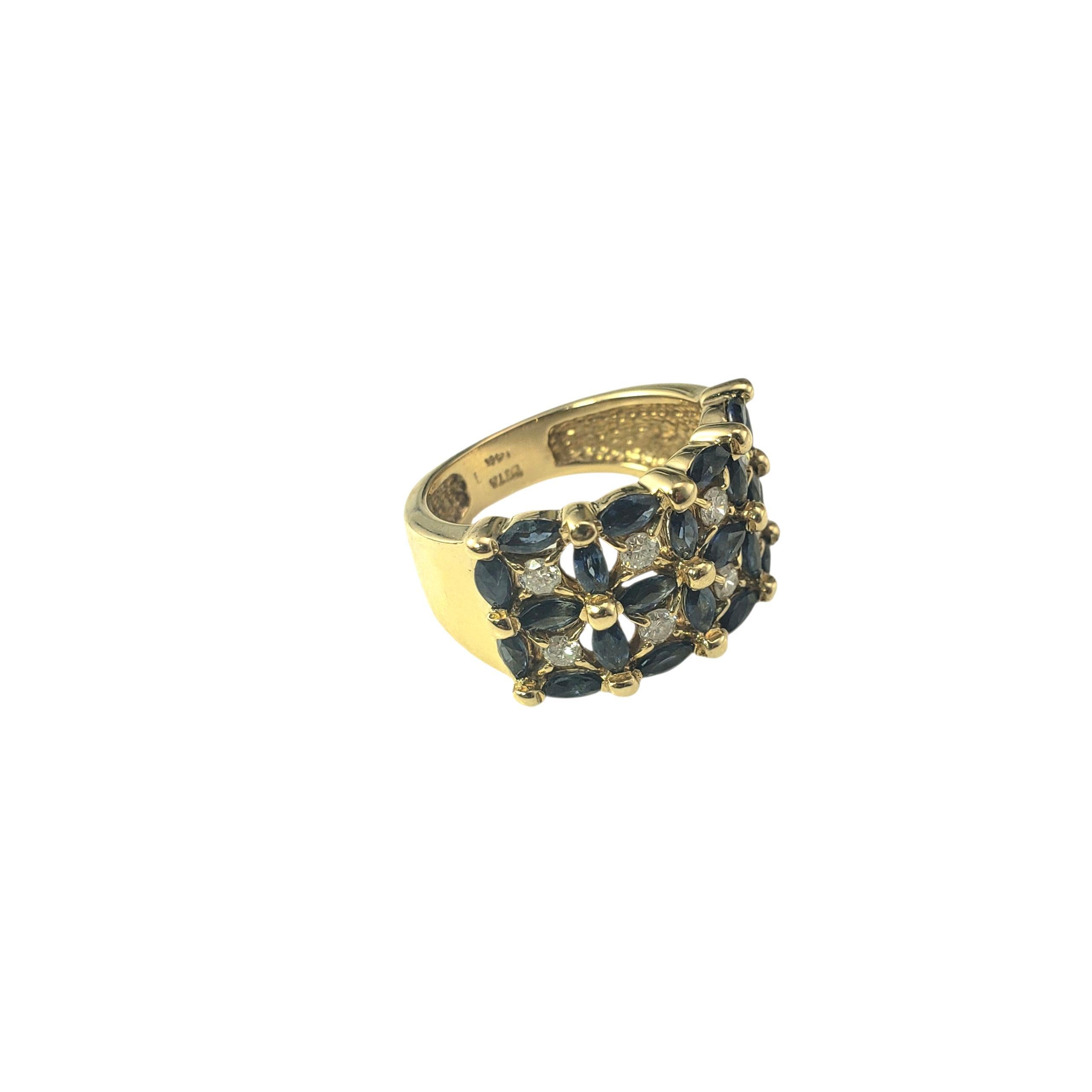 14K Yellow Gold Sapphire and Diamond Wide Band Ring Size 7 JAGi Certified #22676 In Good Condition For Sale In Washington Depot, CT