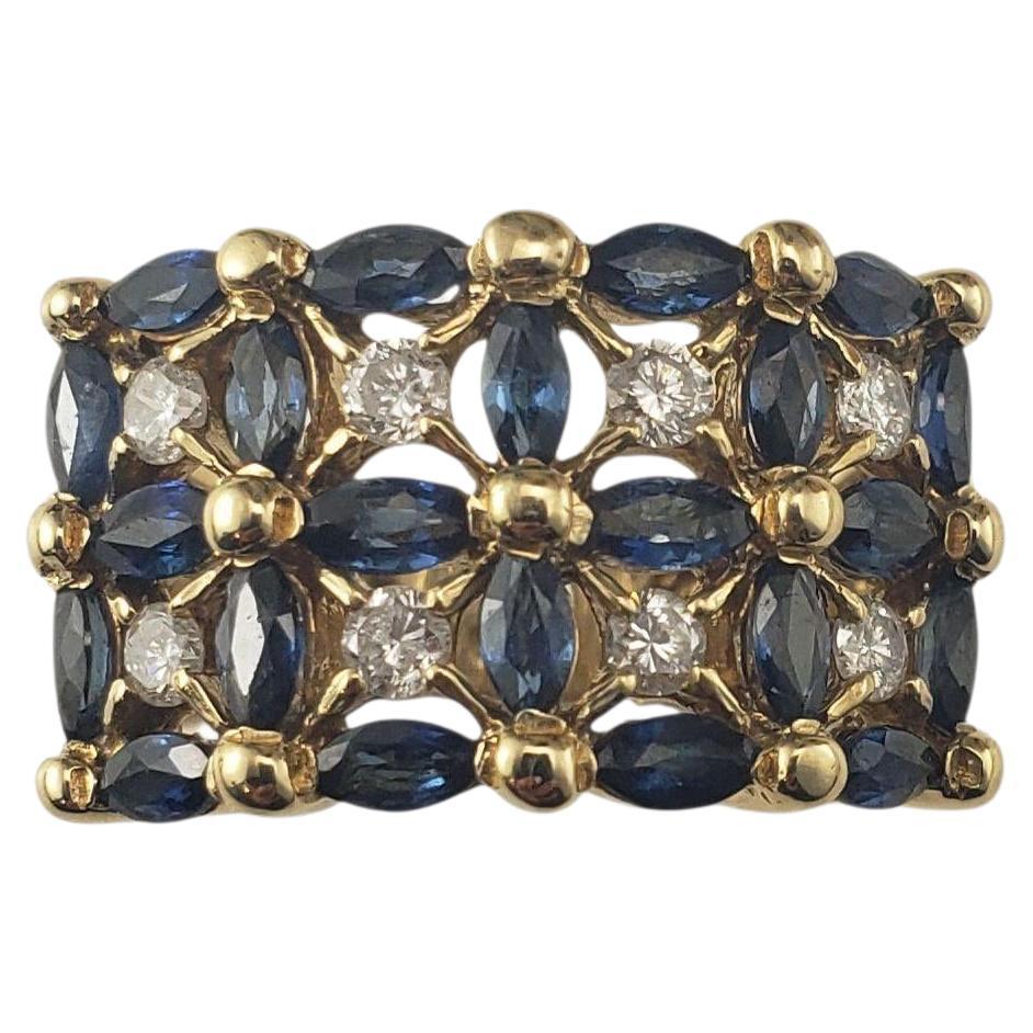 14K Yellow Gold Sapphire and Diamond Wide Band Ring Size 7 JAGi Certified #22676 For Sale