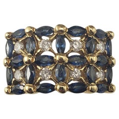 14K Yellow Gold Sapphire and Diamond Wide Band Ring Size 7 JAGi Certified #22676
