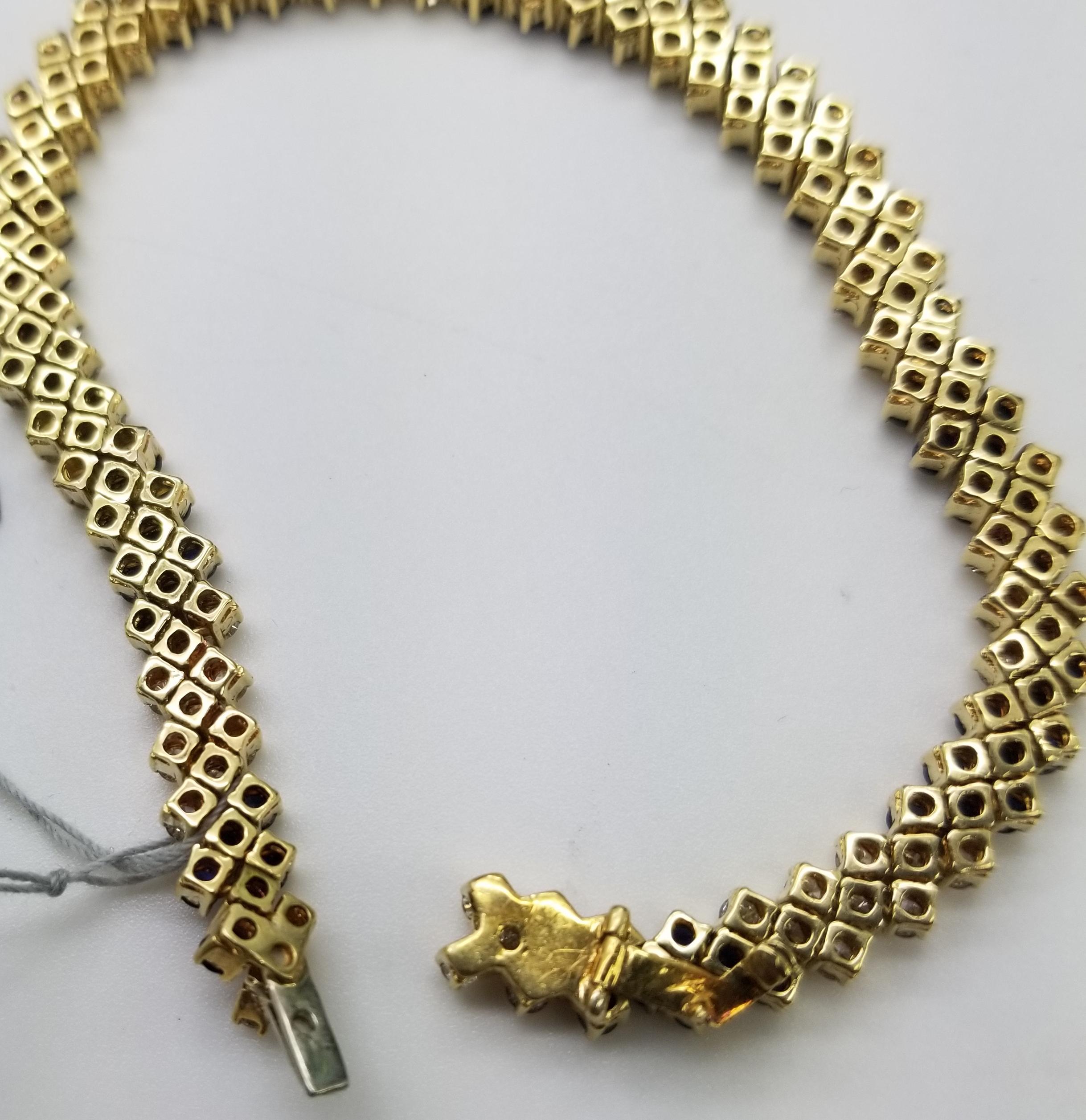 14 Karat Yellow Gold Sapphire and Diamond Wide Mesh Bracelet In Excellent Condition In Los Angeles, CA