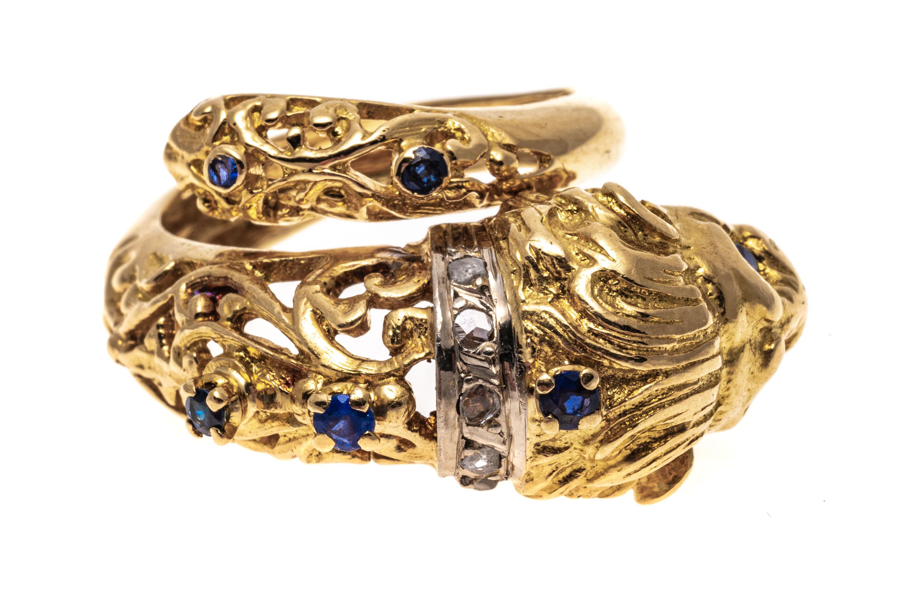 14k Gelbgold Saphir und Macle Diamant Löwenkopf-Ring, Größe 5,25 im Angebot 5