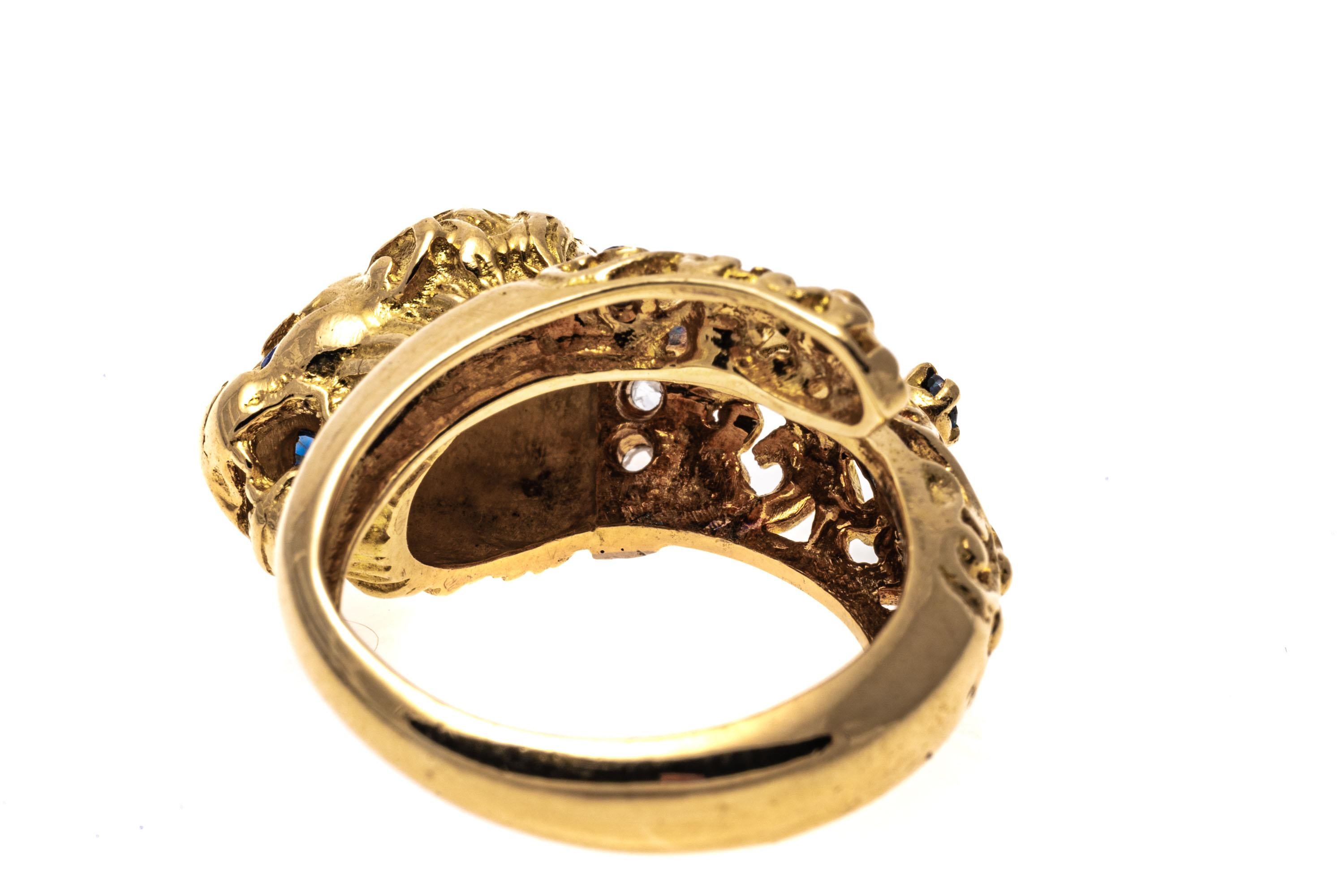 14k Gelbgold Saphir und Macle Diamant Löwenkopf-Ring, Größe 5,25 im Angebot 6