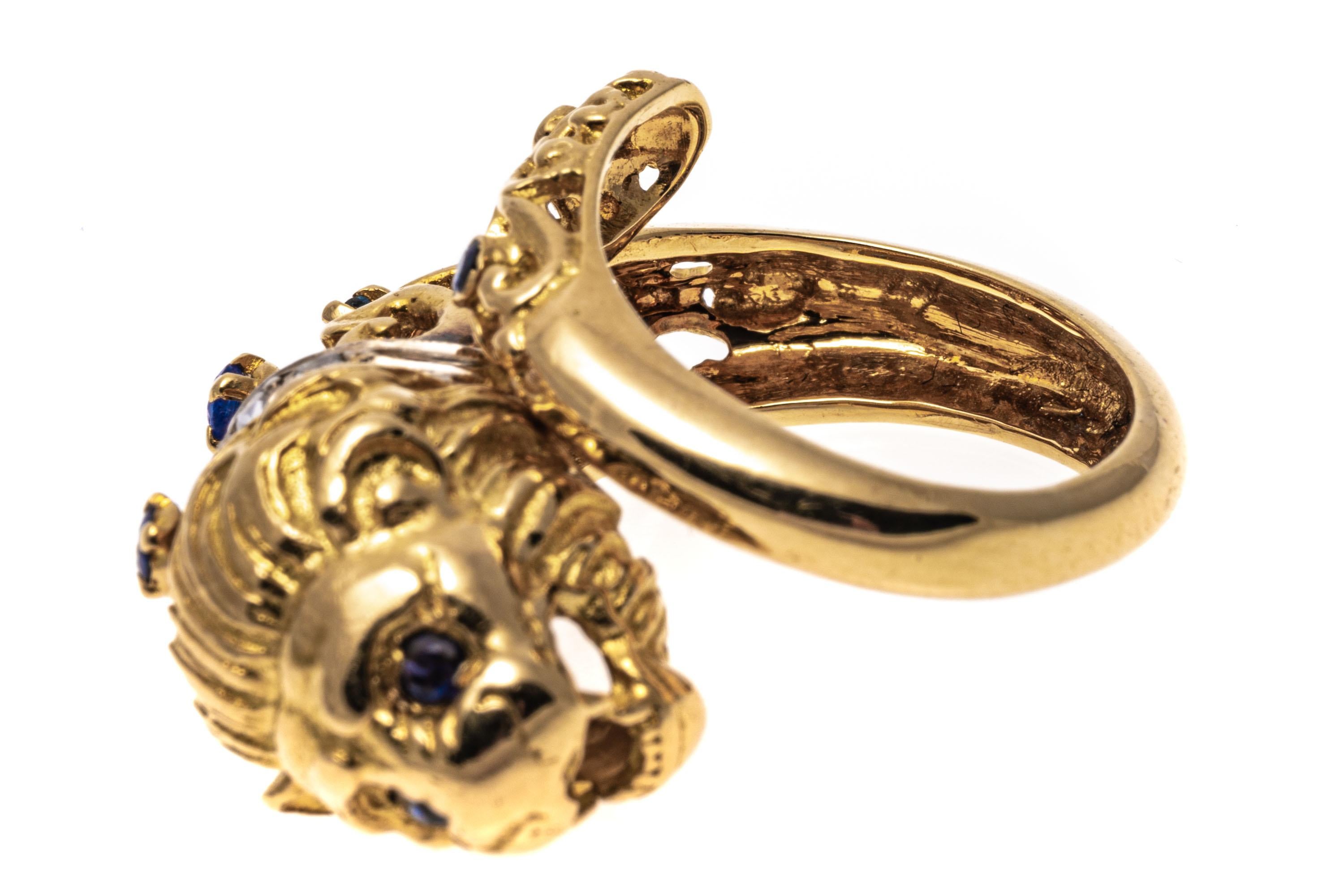 14k Gelbgold Saphir und Macle Diamant Löwenkopf-Ring, Größe 5,25 im Angebot 7