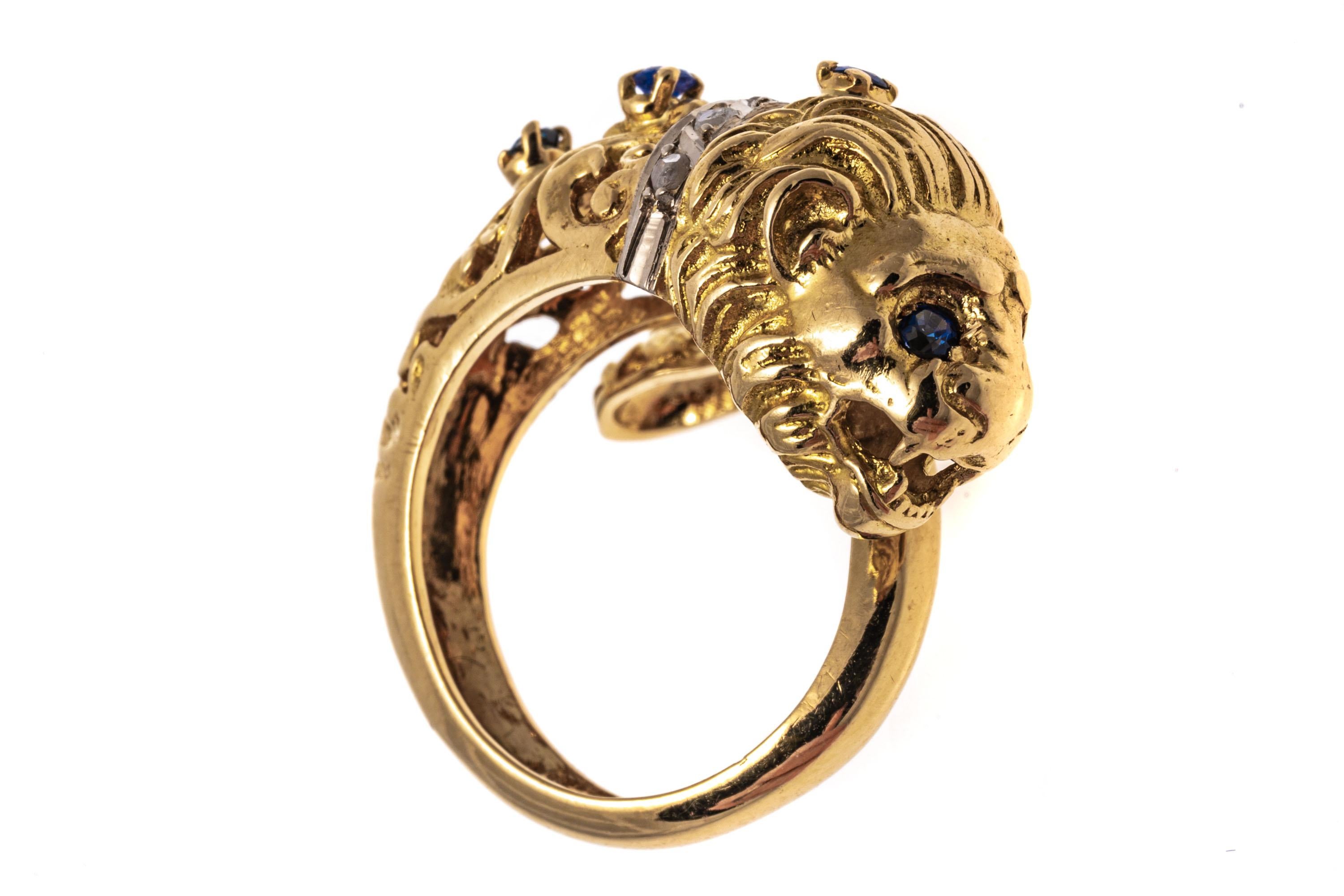 14k Gelbgold Saphir und Macle Diamant Löwenkopf-Ring, Größe 5,25 im Angebot 8