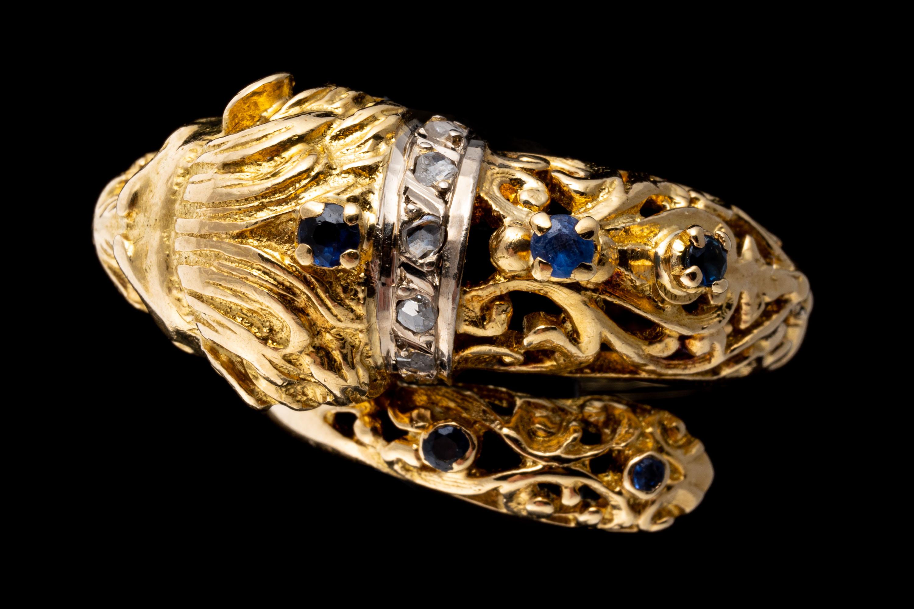 14k Gelbgold Saphir und Macle Diamant Löwenkopf-Ring, Größe 5,25 Damen im Angebot