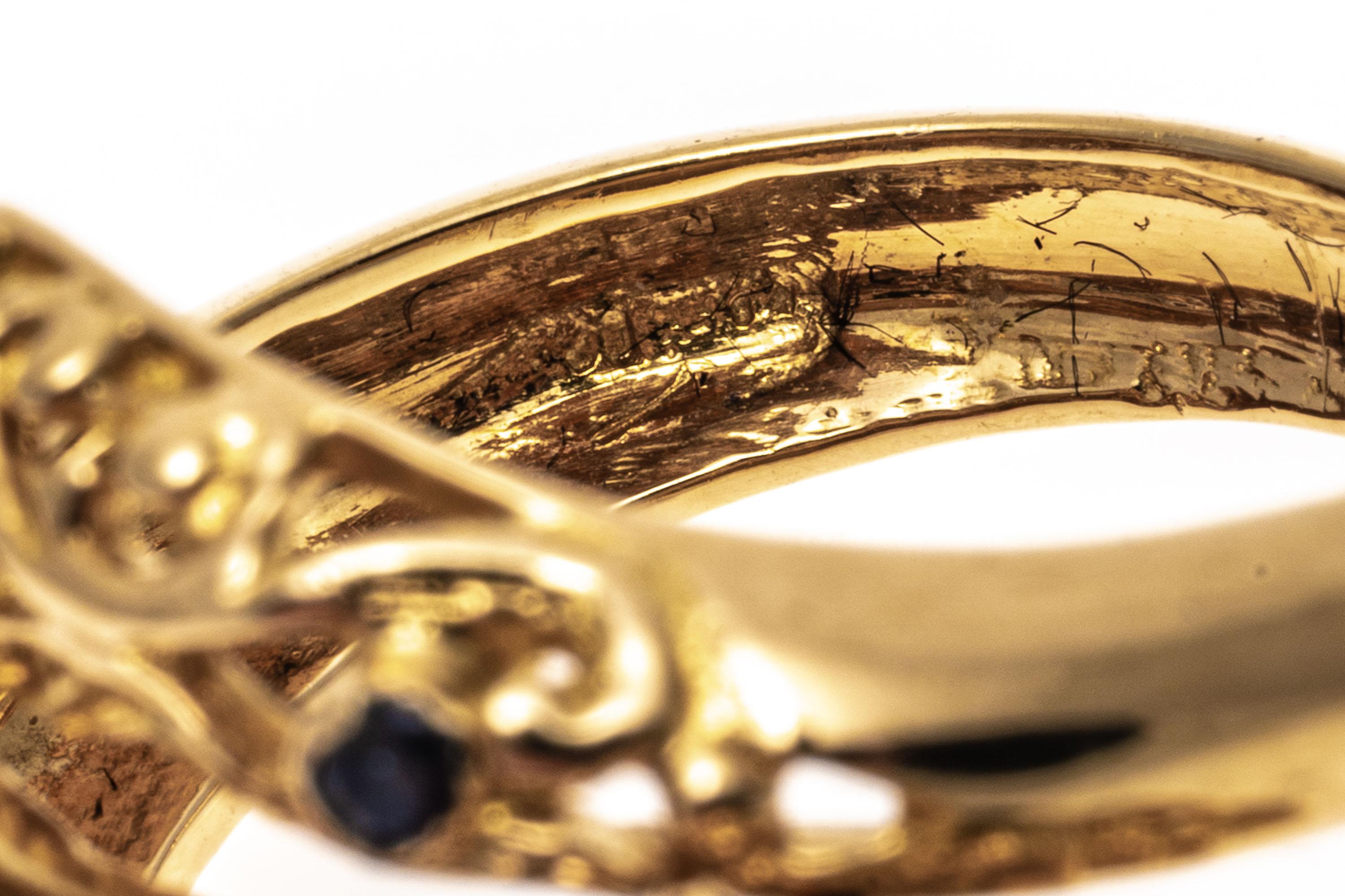 14k Gelbgold Saphir und Macle Diamant Löwenkopf-Ring, Größe 5,25 im Angebot 3