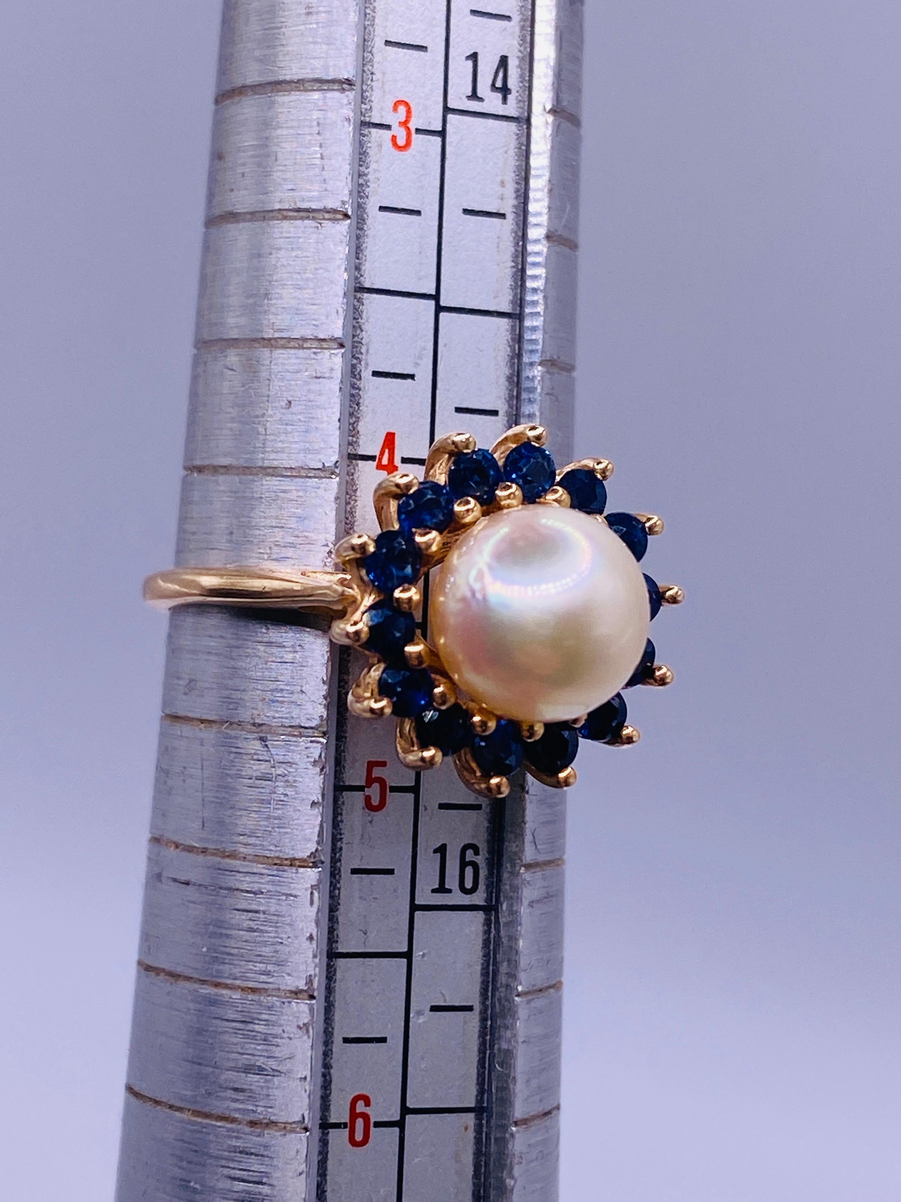 14K Yellow Gold Sapphire and Pearl Ring 1