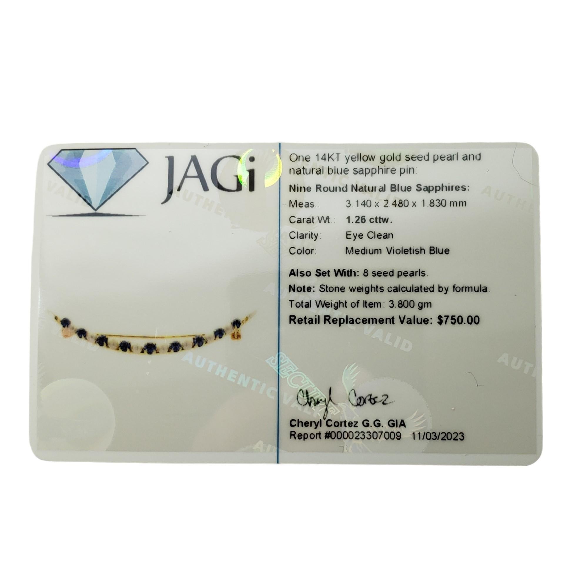 Épingle en or jaune 14 carats, saphirs et perles naturelles n°15913 en vente 2